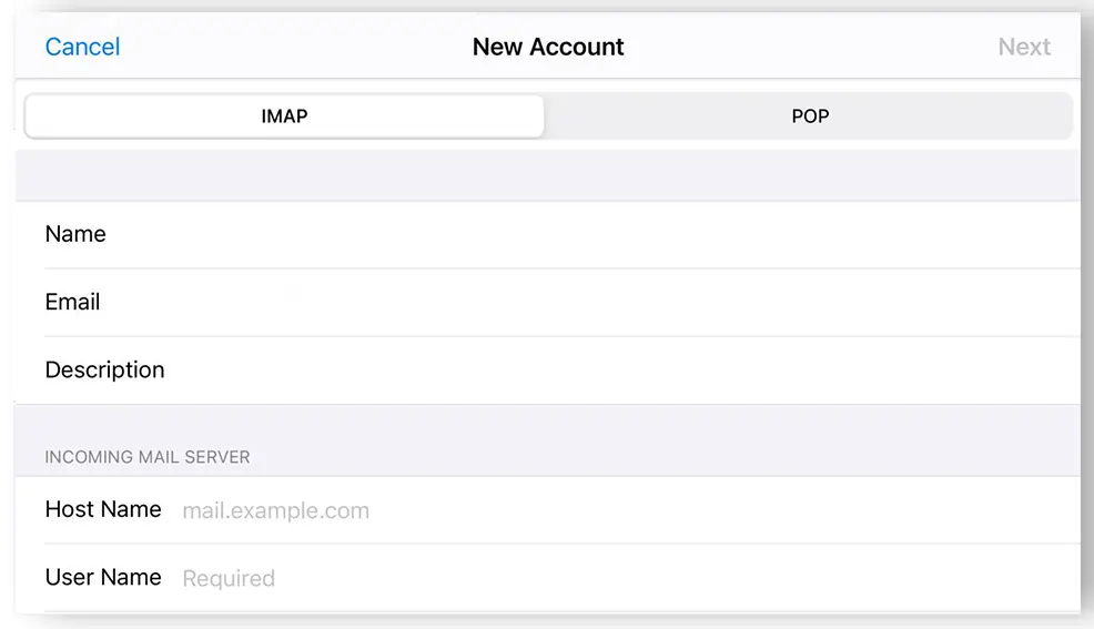 Enter IMAP and POP settings
