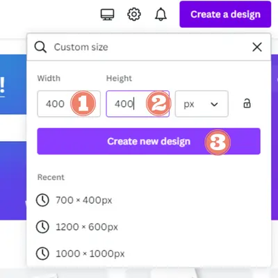 Add custom size to Canva design