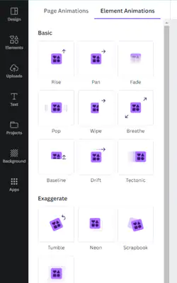 Choose the animations in canva