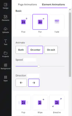 animation speed options