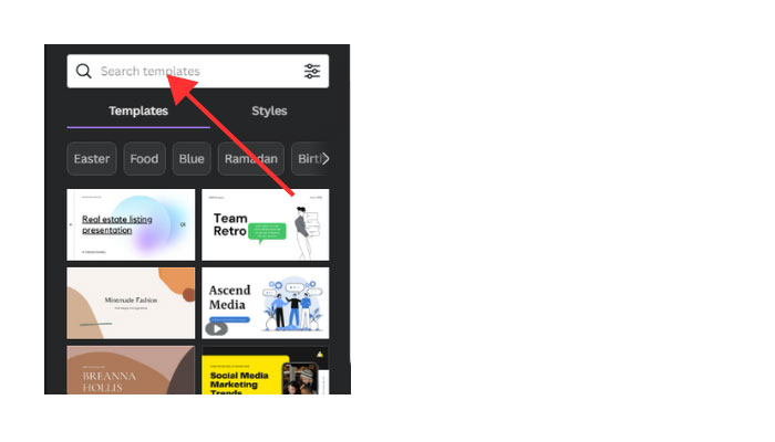 search for Templates In Canva