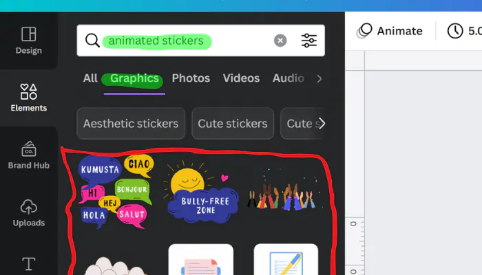 Finding Animated Stickers in Canva