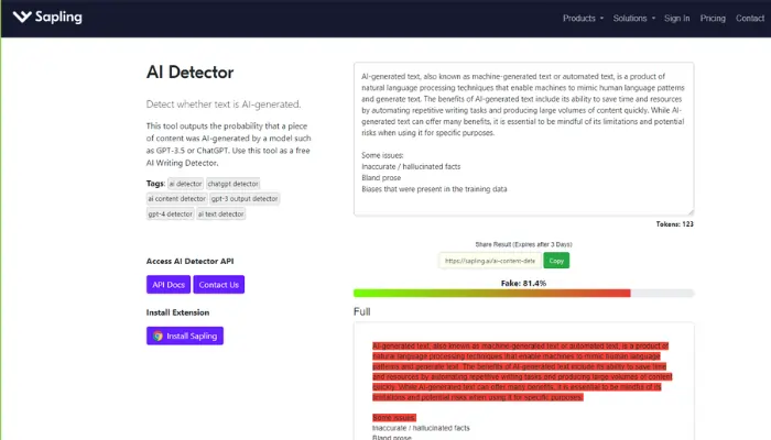Sapling AI Detector