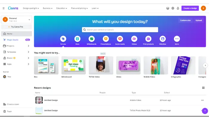 canva homepage