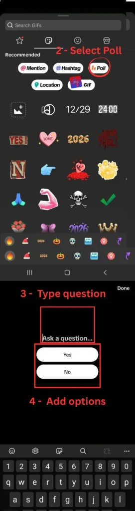 Steps 3-4: Tap Poll sticker