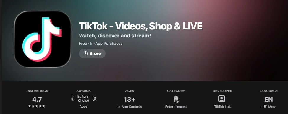 TikTok app icon in the App Store screenshot